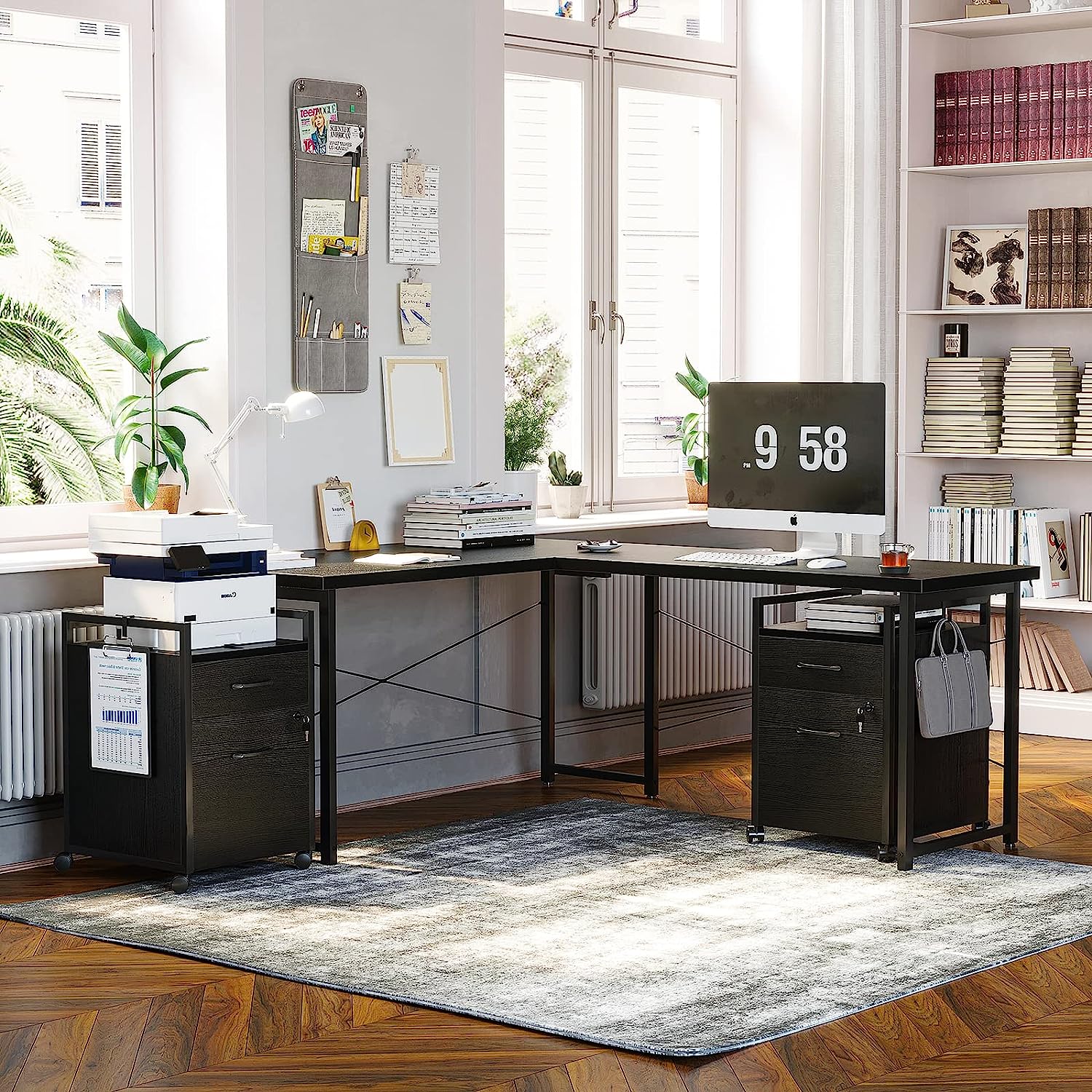 ODK File Cabinet with 2 Drawers, Mobile Office Cabinet with Lock on Wheels, Rolling Office Printer Stand Filing Cabinet for A4, Letter Sized Document with Iron Hook, White - Image 7